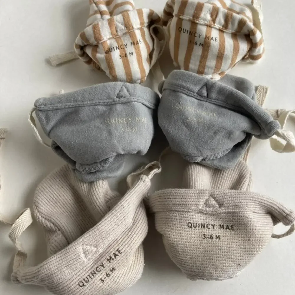 Quincy Mae Baby Shoes Set - Tan, Gray, Cream Striped